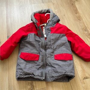 Gray and Red Puffer Jacket - Red Fleece Lining
